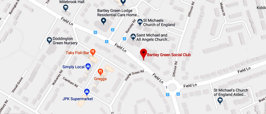 Bartley Green Social Club	Field Lane, Bartley Green, B32 4ES